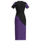 Purple diagonal print bodycon maxi dress with short sleeves and crew neck — product detail