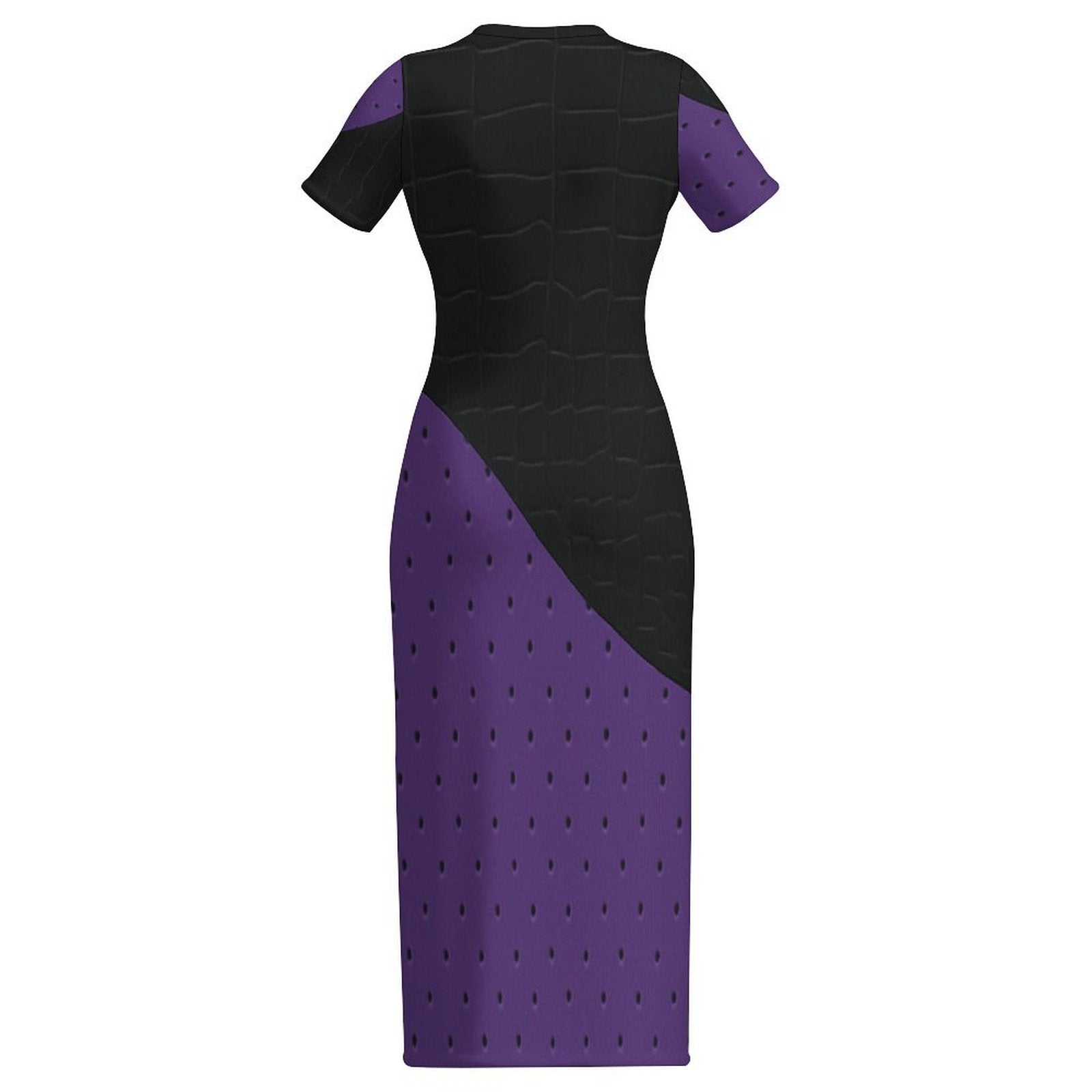 Purple diagonal print bodycon maxi dress with short sleeves and crew neck — product detail
