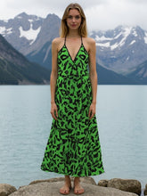 Load image into Gallery viewer, R&amp;RH Green Abstract Women&#39;s Backless Halterneck Dress
