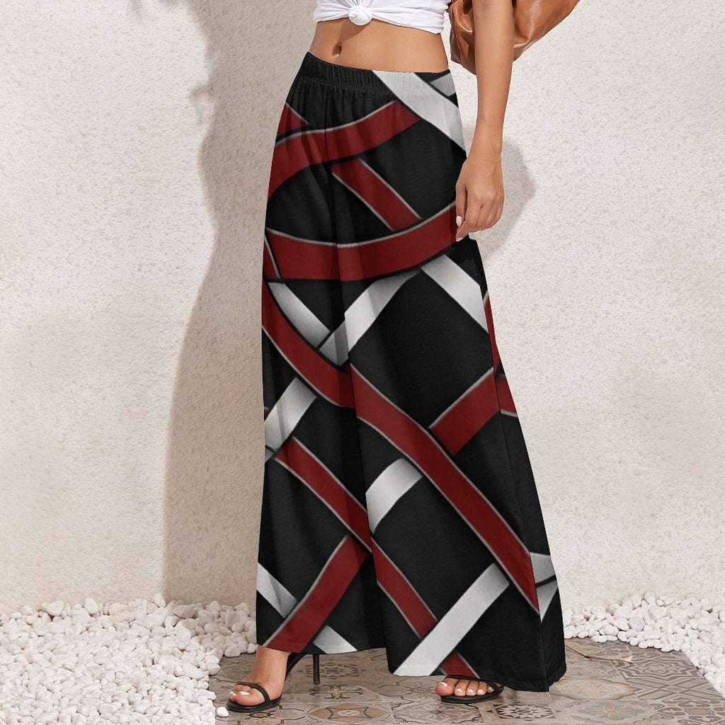Rich and Rich women's wide leg pants in red and gray with high-waisted design