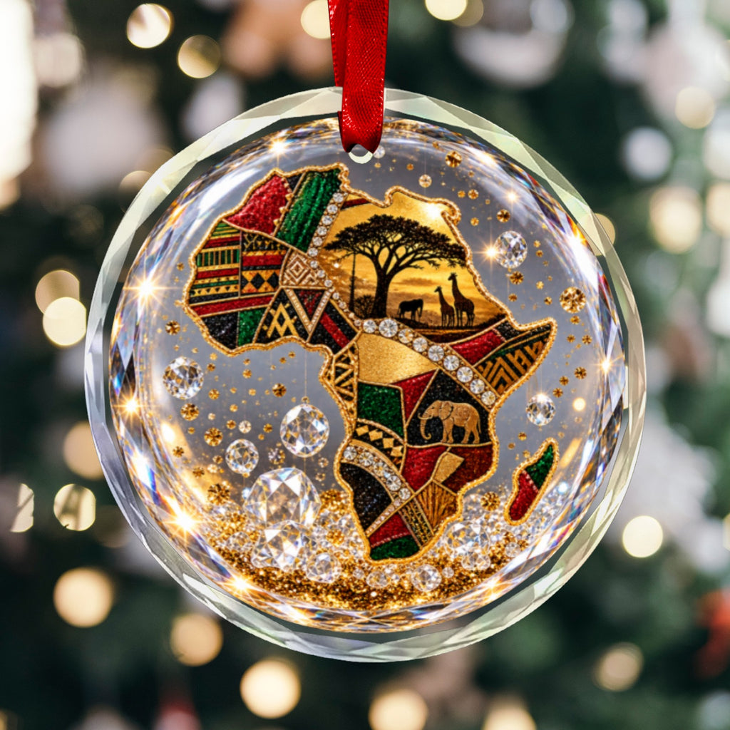 Rich and Rich Bling Christmas Africa Round Crystal Glass Ornament