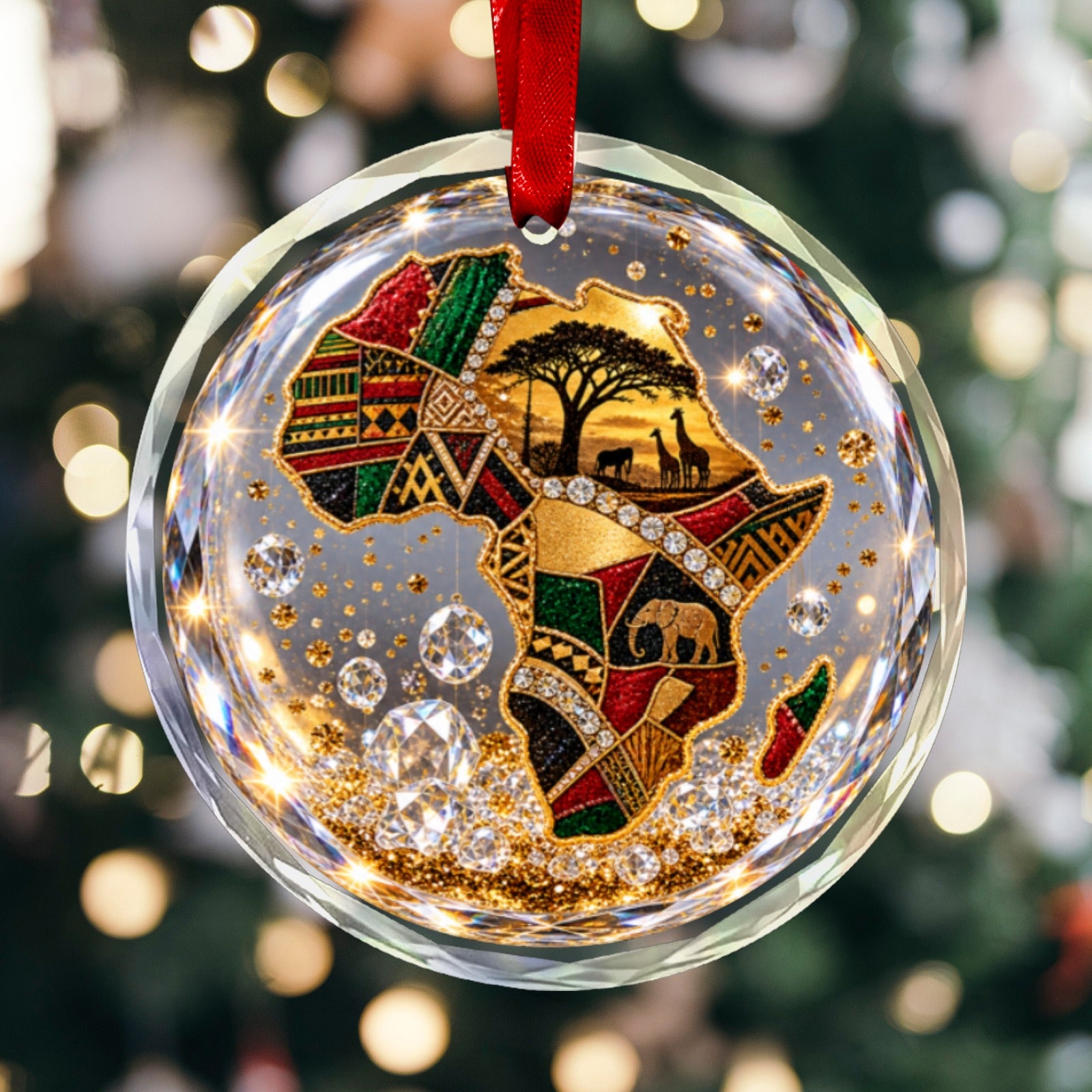 Rich and Rich Bling Christmas Africa Round Crystal Glass Ornament