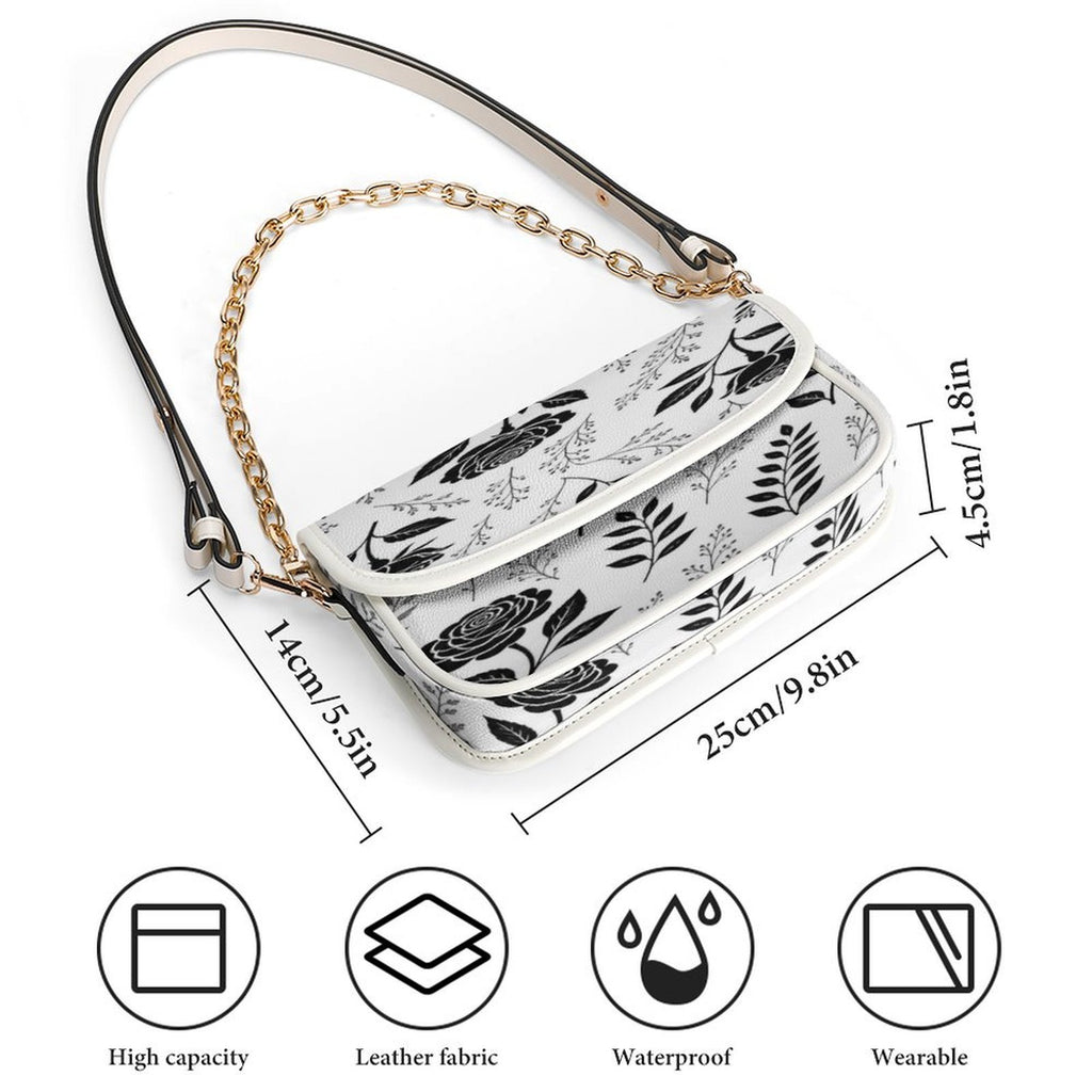 Rich and Rich Black Rose Noir Floral Flap Women's White Shoulder Handbag - Rich and Rich Homeopportunities