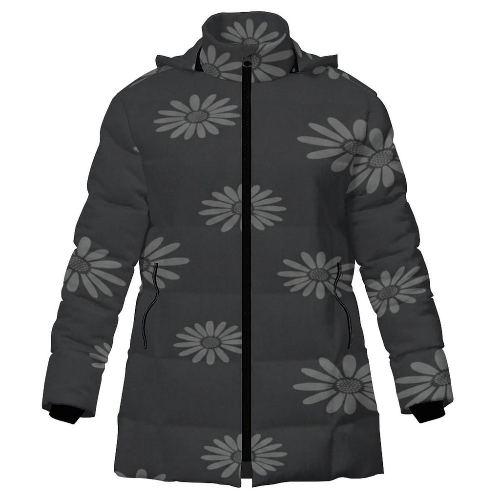 Rich and Rich Women's Matte Black and Floral Hooded Puffer Coat | Luxury Winter Jacket with Detachable Hood - Rich and Rich Homeopportunities