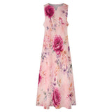 Sleeveless ankle-length blushing rose garden maxi dress with V-neck and side pockets — alternate view