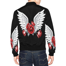 Load image into Gallery viewer, R&amp;RH Mens Wings and Roses Black Full Zip Hoodie_image All Over Print Bomber Jacket for Men (Model H19)
