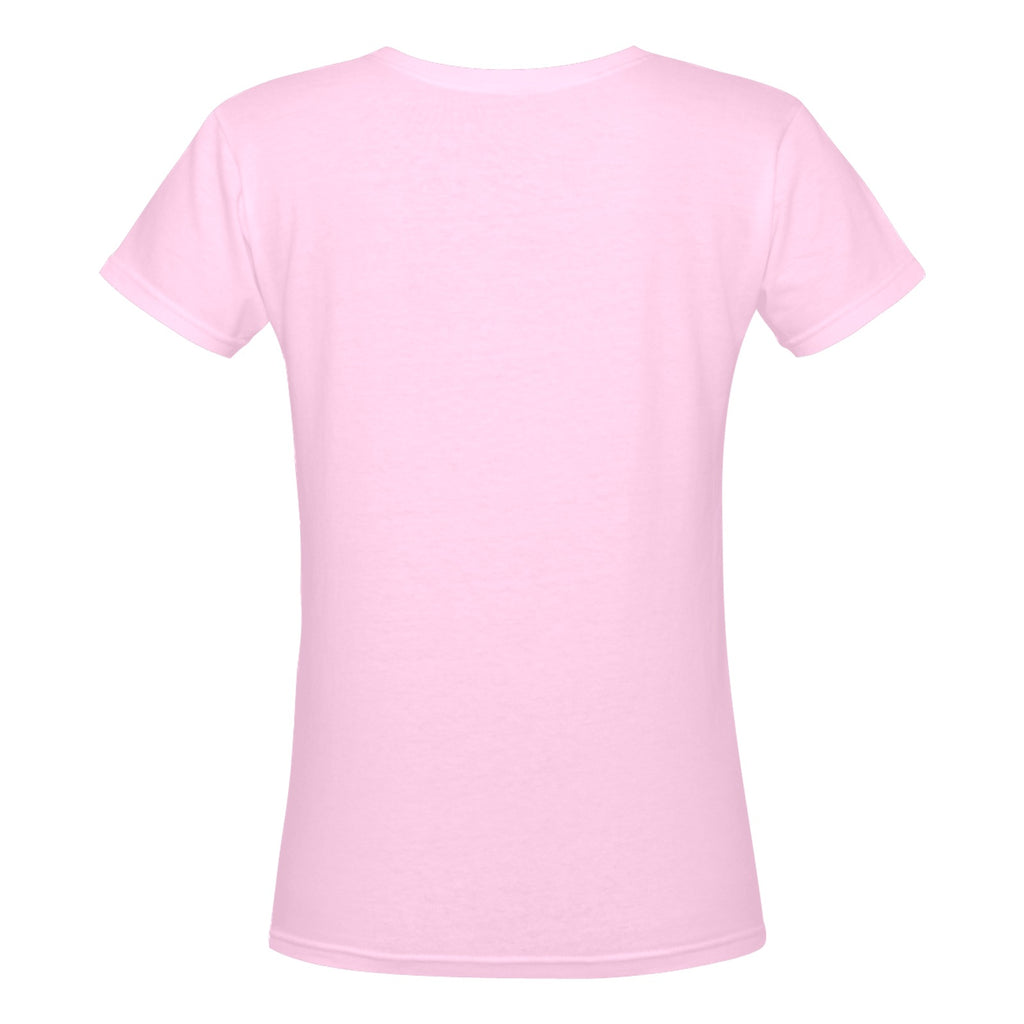 Rich and Rich Woman Rose Light Pink Designer T-Shirt with deep V-neck on white background