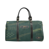Green weekender duffel with PU leather handles, golf-inspired artwork, and a large main compartment — side view