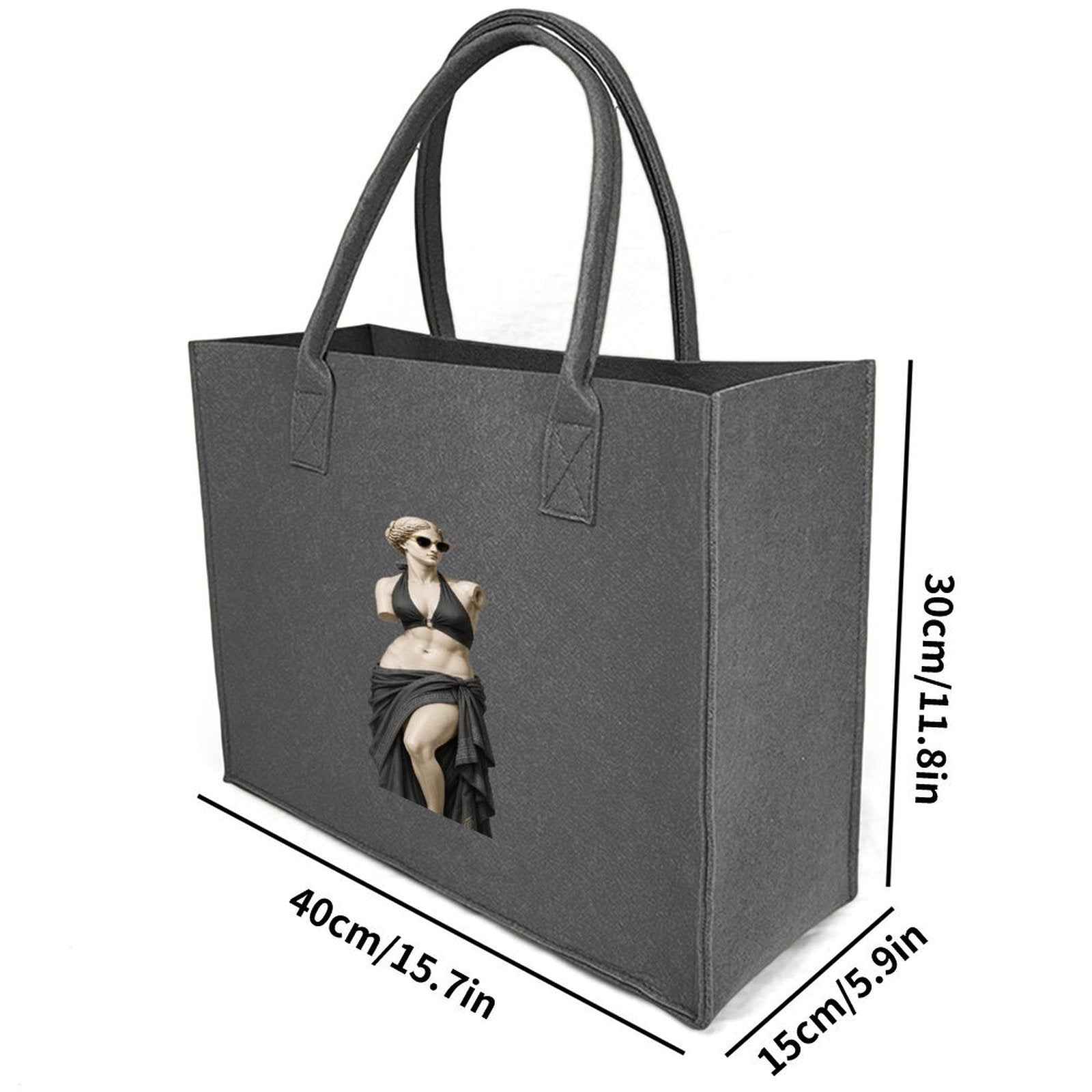 Rich and Rich Modern Goddess Dark Gray Felt Tote Bag | Durable Reusable Everyday Shopping Tote | Made in USA - Rich and Rich Homeopportunities