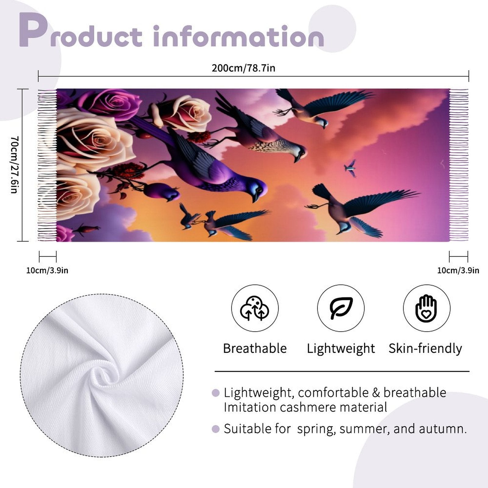 R&RH Birds Tassel Purple Scarf