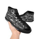 Men's black and white high-top canvas sneakers with lace-up closure and soft inner lining — additional view 8