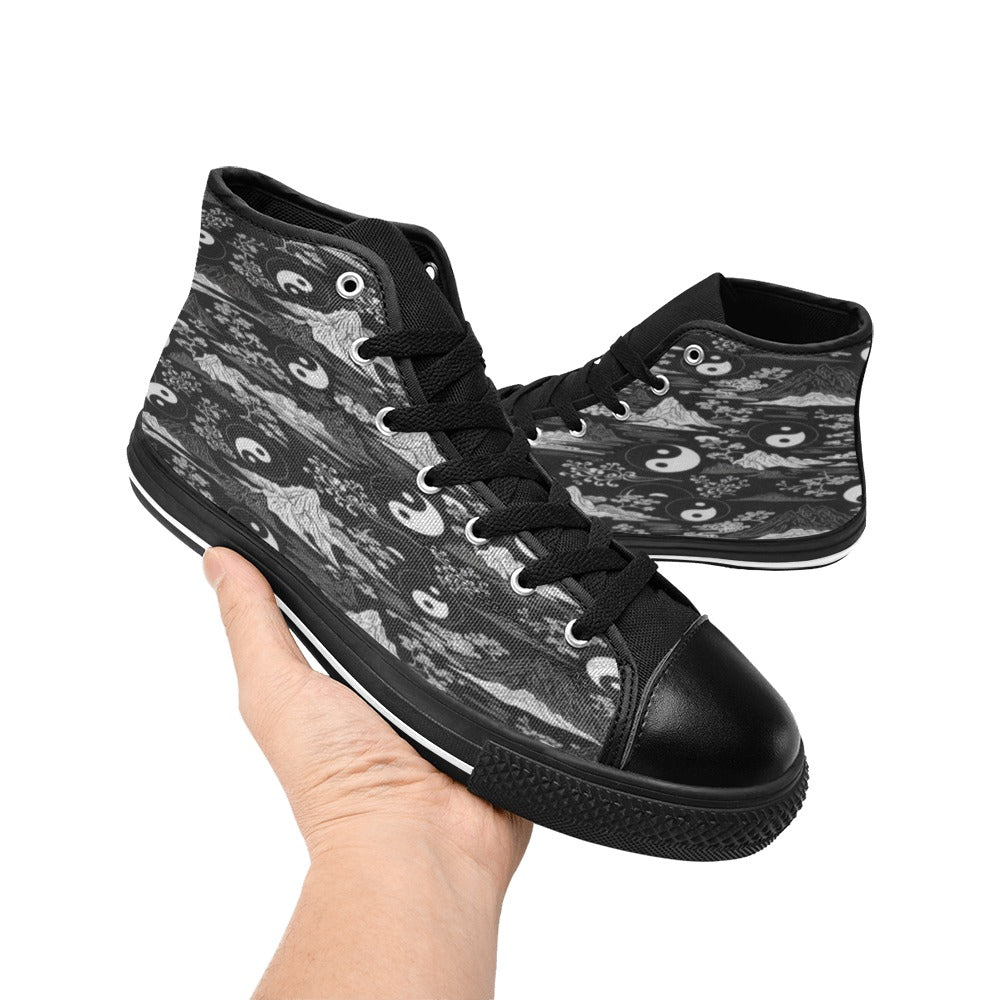 Rich and Rich Men's Feng Shui Black and White High Top Canvas Sneakers