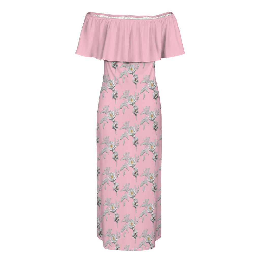 R&RH Rose Flower Women's Off Shoulder Ruffle Boat Neck Dress Model D71