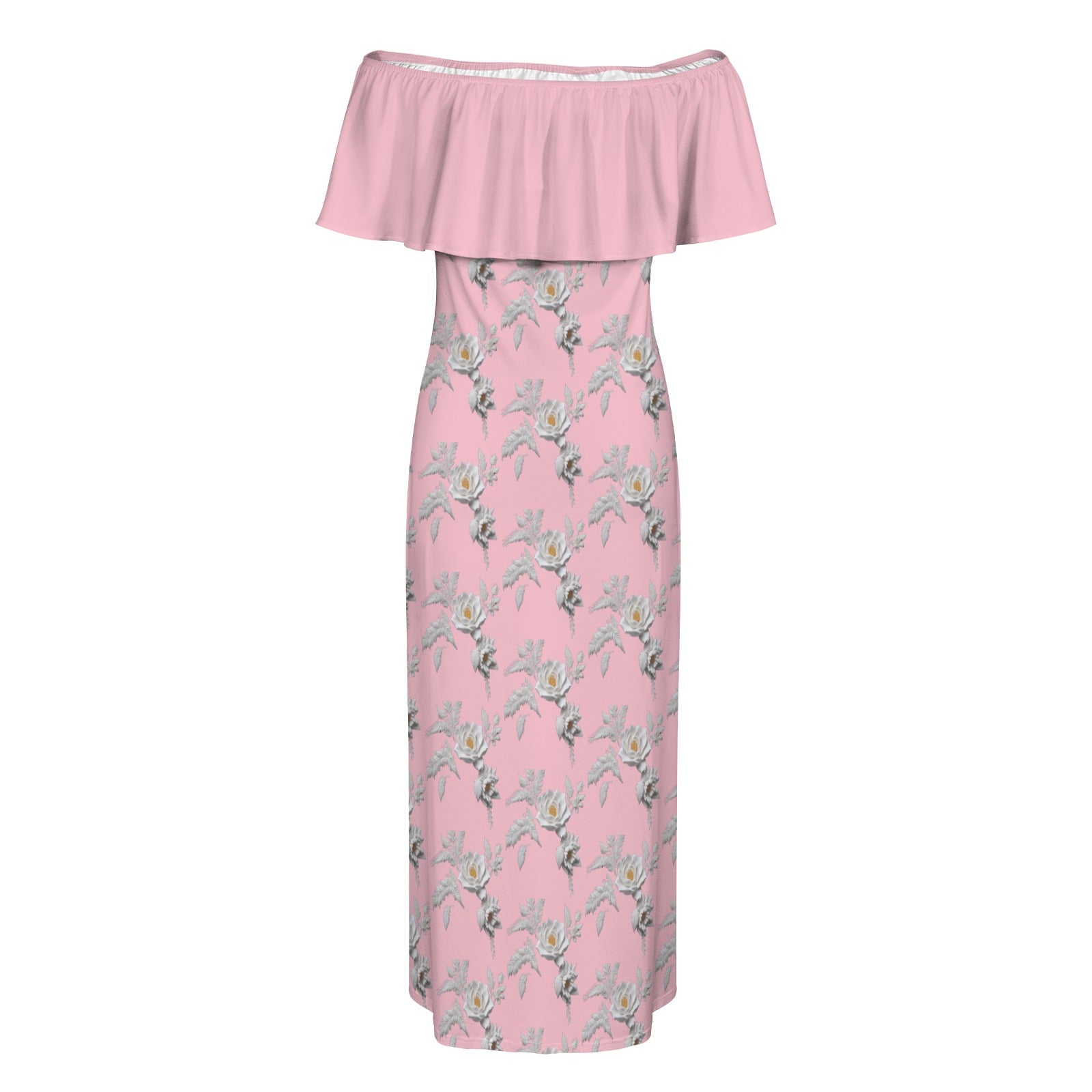 R&RH Rose Flower Women's Off Shoulder Ruffle Boat Neck Dress Model D71
