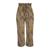 Brown animal print chiffon kimono with matching wide-leg elastic-waist pants and side pockets — alternate view