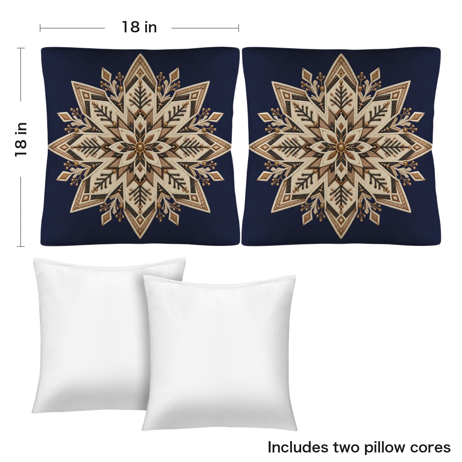 Rich and Rich Navy Blue Nordic Snowflake Linen Pillows with Pillow Core 18 x 18 Set of Two - Rich and Rich Homeopportunities