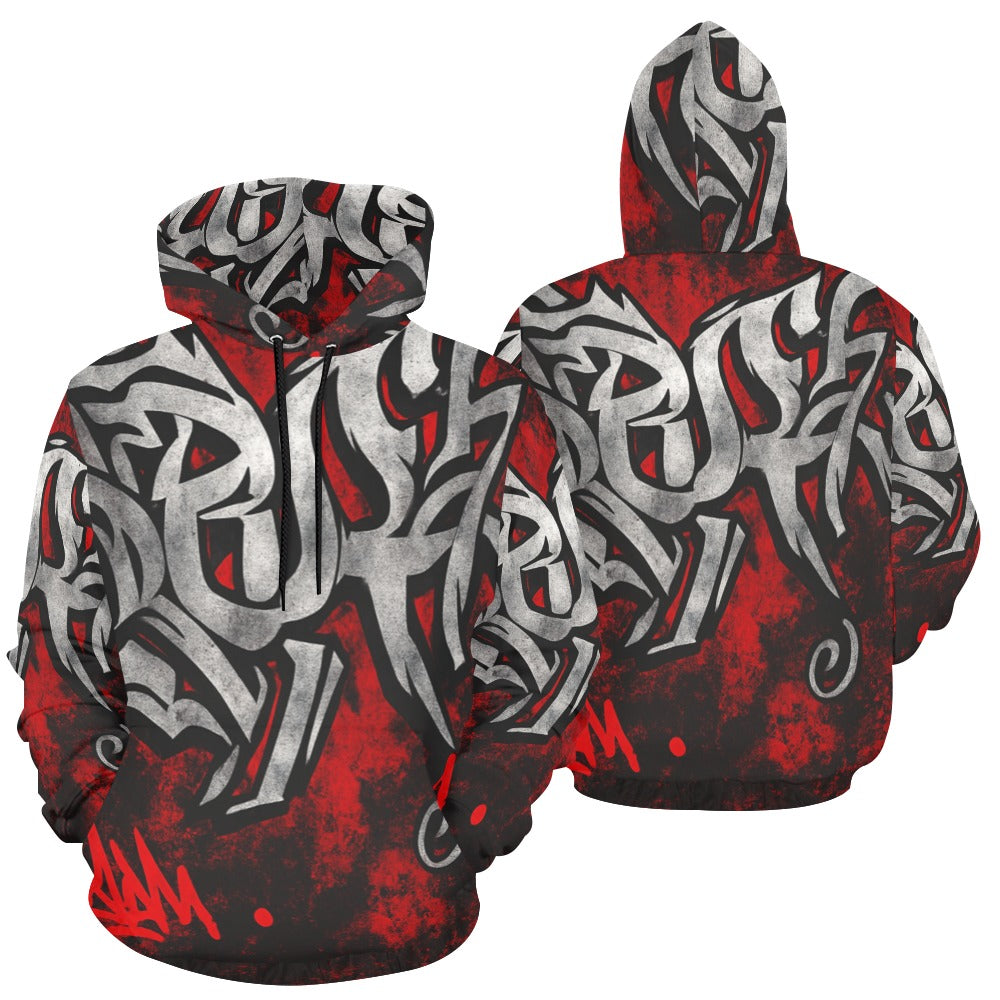 Rich and Rich Red Graffiti Men's Hoodie featuring bold red street art design