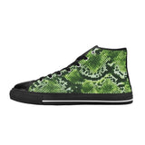 Green patterned women's high-top canvas tennis shoe with lace-up closure and rubber sole — product detail