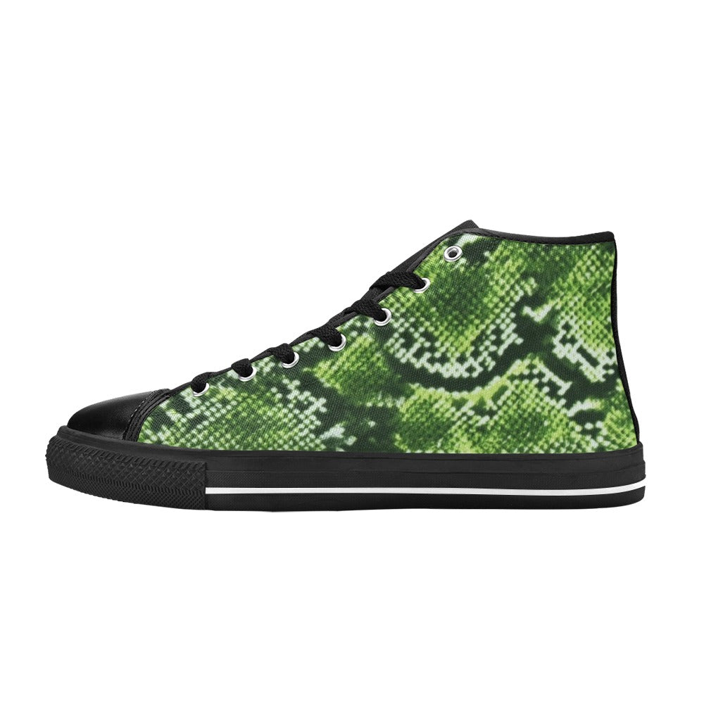Rich and Rich Green Pattern Hightop Women's Classic Tennis Shoe with vibrant green design