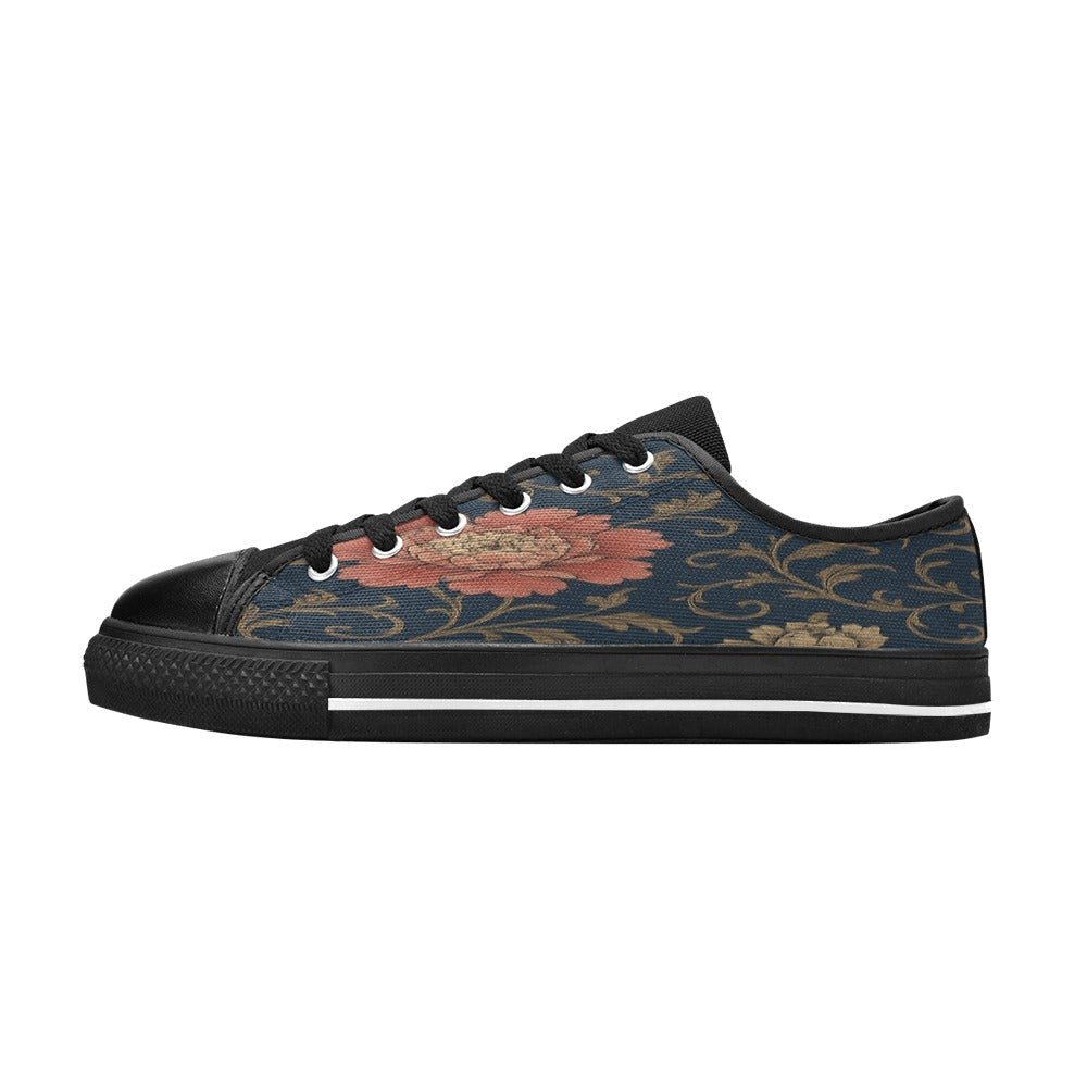 Blue floral women's canvas lace-up sneakers with metal eyelets and rubber outsole — additional view 8