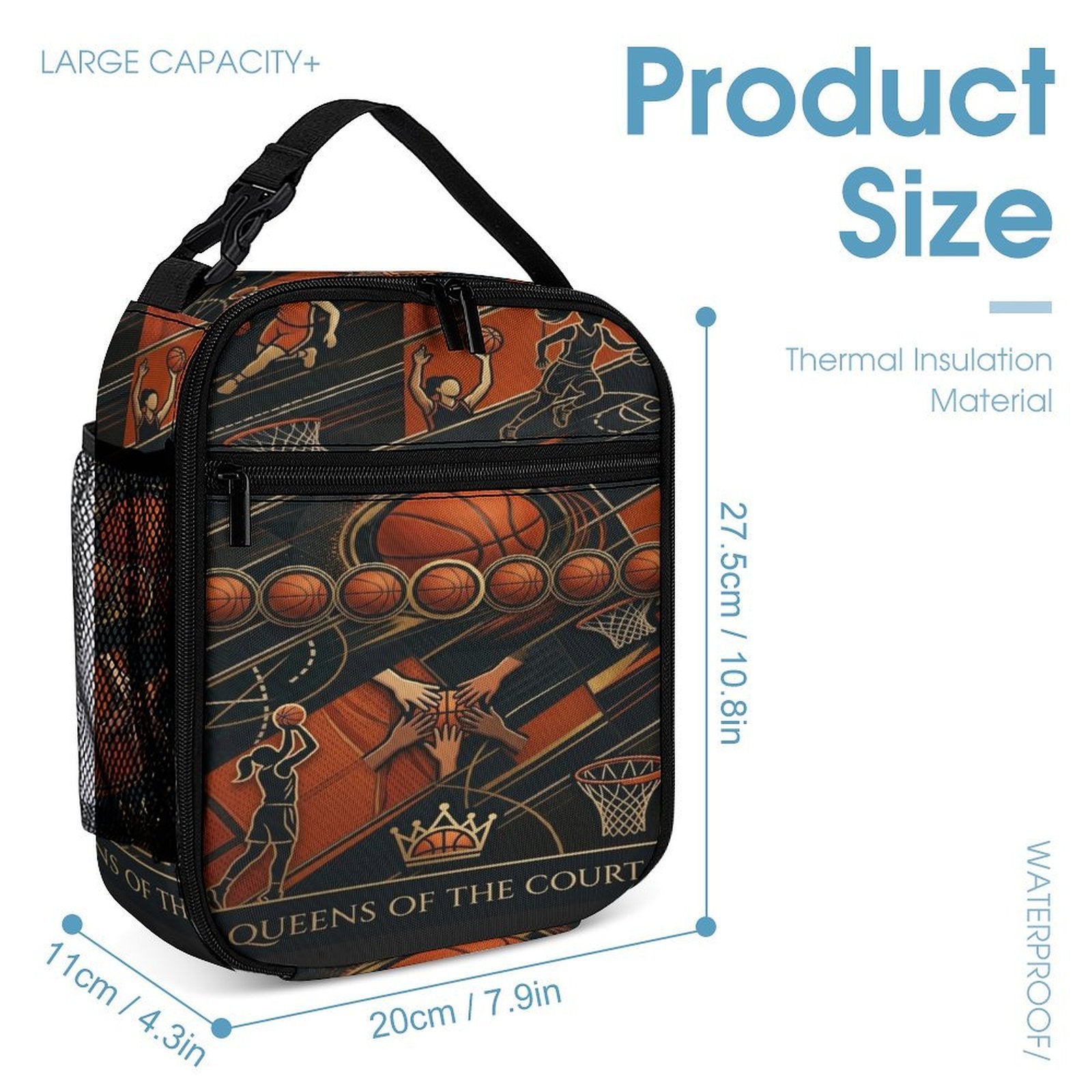 Basketball‑themed women's backpack with matching insulated lunch bag and pencil case — additional view 7