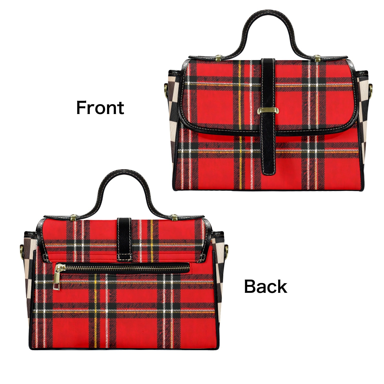Rich and Rich Chocolate Red Checkered Women's Leather Satchel Bag
