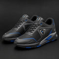 Vertex Polygon Crest Sneaker in graphite with electric blue geometric Vertex menswear design