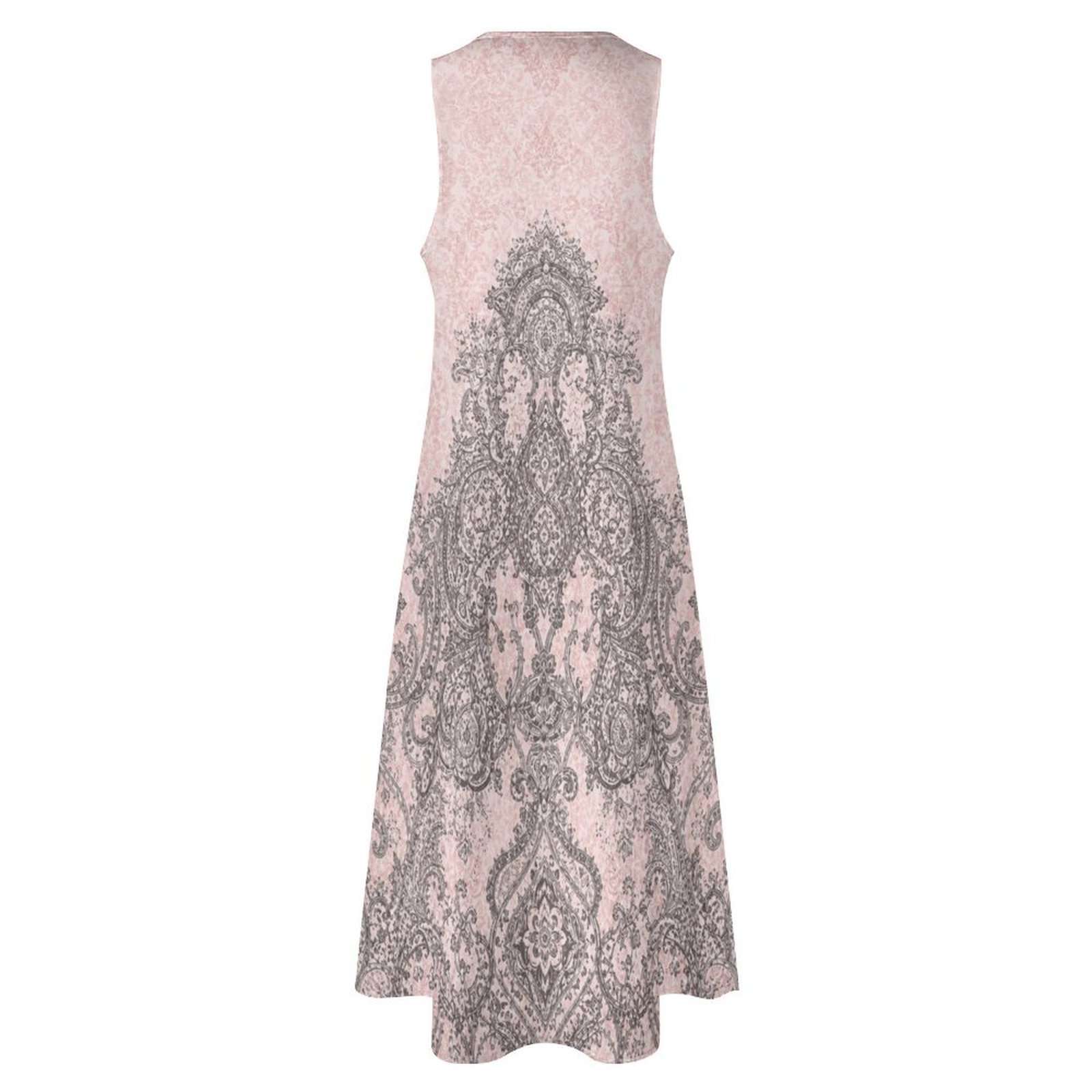 Sleeveless ankle-length blush baroque print maxi dress with V-neck and side pockets — product detail