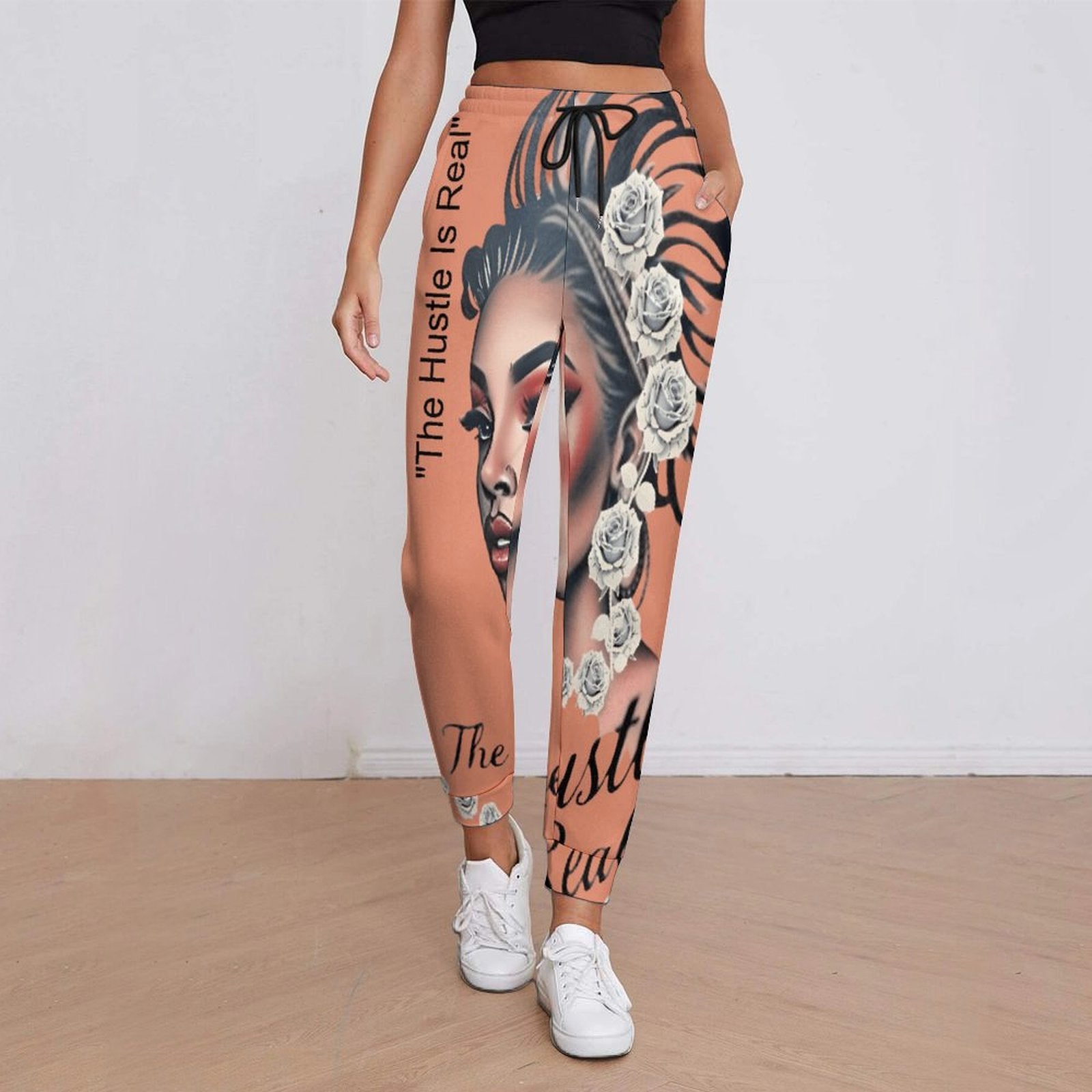 Rich and Rich The Hustle Is Real White Roses Women's Sweatpants with elastic waistband and pockets