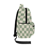 a Aesthetic Preppy Girls Beige Green Checkered Board Large Capacity Backpack