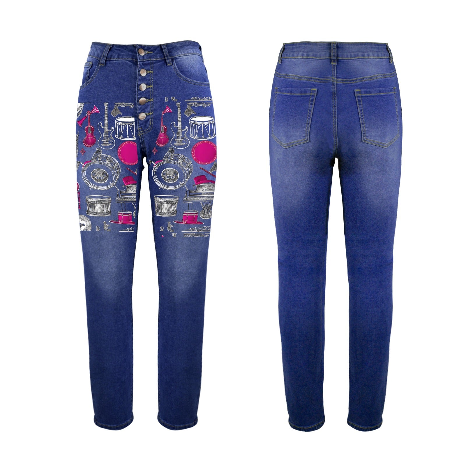R&RH Embroidery Musical Design Womens Jeans Women's Jeans (Front Printing)