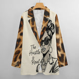 Two-piece women's pantsuit with brown caricature animal print, blazer and wide-leg drawstring pants — additional view 8