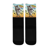 a Critter Kicks Zebra Zest Black Caricature Unisex Socks