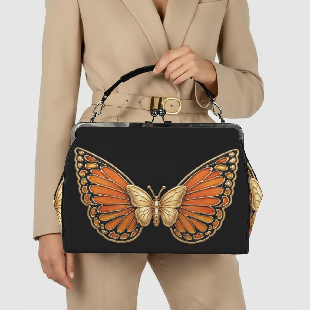 Rich and Rich Women's Orange Monarch Kisslock Crossbody Shoulder Bag - Rich and Rich Homeopportunities