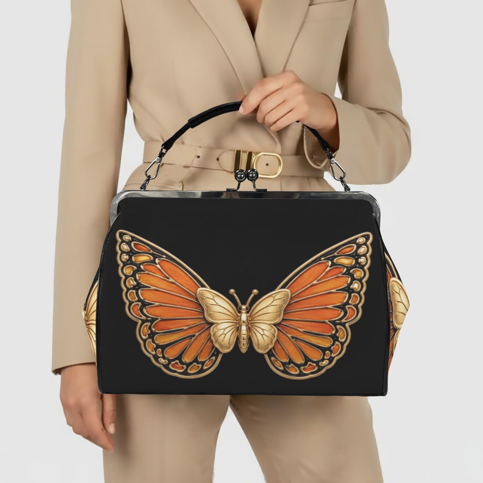 Rich and Rich Women's Orange Monarch Kisslock Crossbody Shoulder Bag - Rich and Rich Homeopportunities