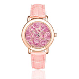 Rose-gold women's wristwatch with floral dial and rose-gold leather strap, 1.4-inch face — alternate view