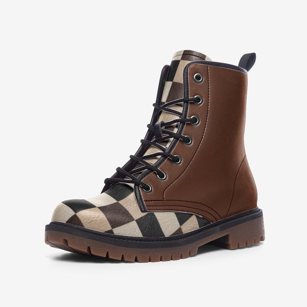 Rich and Rich Chocolate Brown Checker Men's Leather Boots
