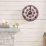 Frameless wooden wall clock with Timeless Bloom artwork and black hands, 11.6 inches — rear view