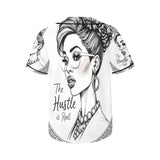Black and white women's baseball jersey with full-button front and rounded hem in mesh fabric — product detail