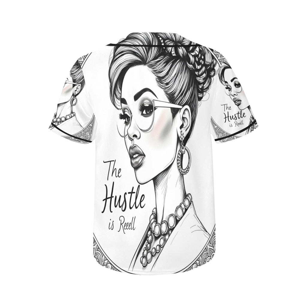 Rich and Rich The Hustle Is Real Women's Black and White Baseball Jersey front view
