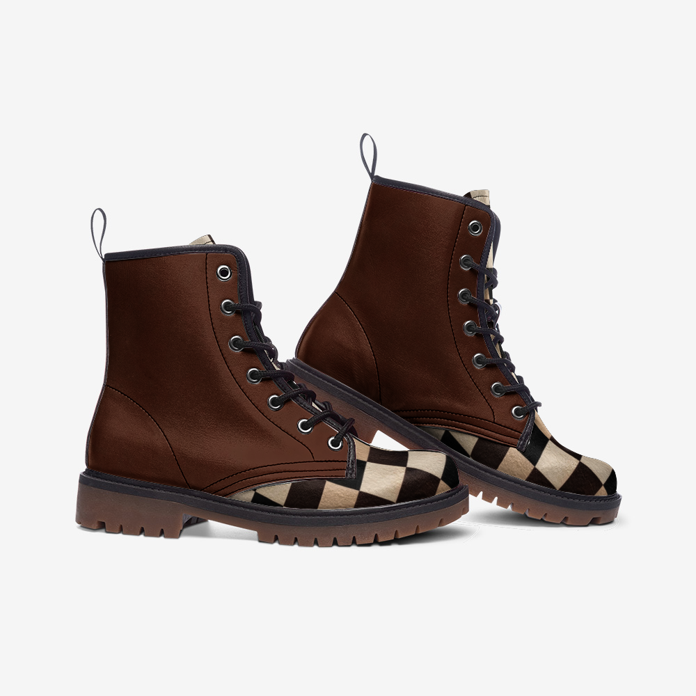 Rich and Rich Chocolate Brown Checker Men's Leather Boots