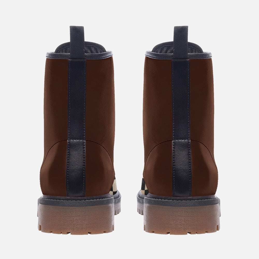Rich and Rich Chocolate Brown Checker Men's Leather Boots