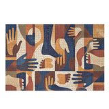 Abstract mosaic-style 1000-piece wooden puzzle featuring repeated colorful hand forms — alternate view