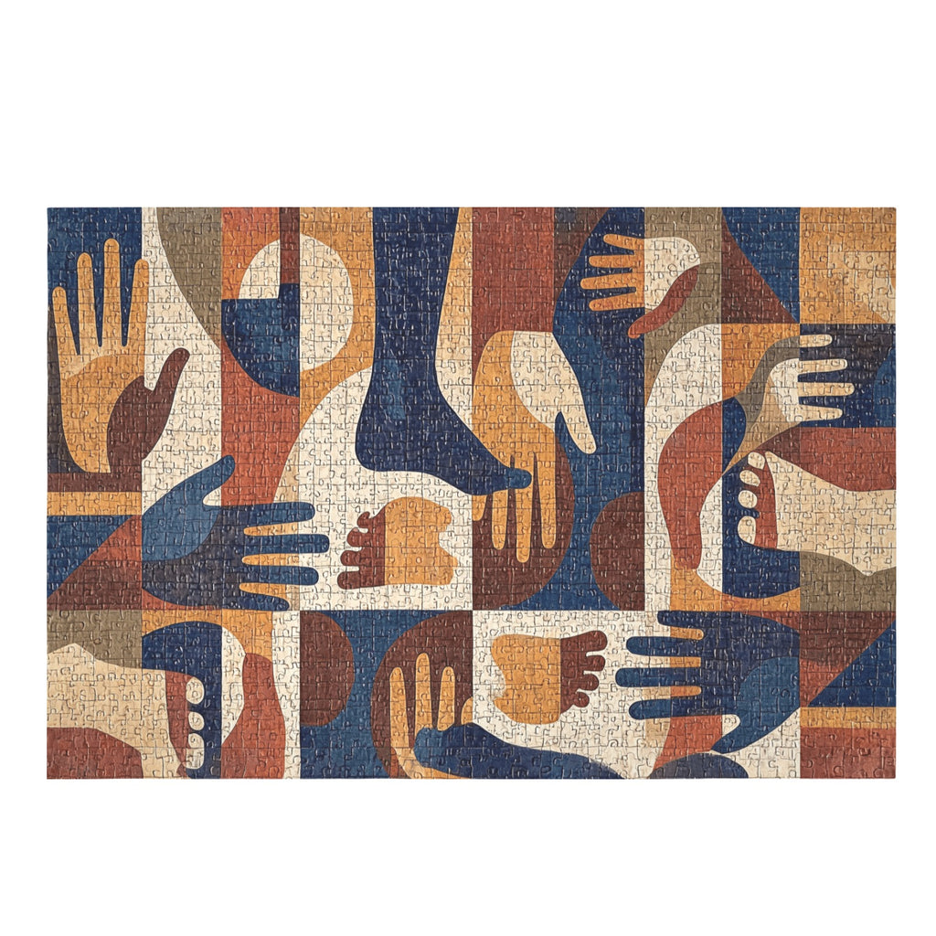 Rich and Rich The Colors of Life — Abstract Unity Hands Wooden Jigsaw Puzzle Wall Art