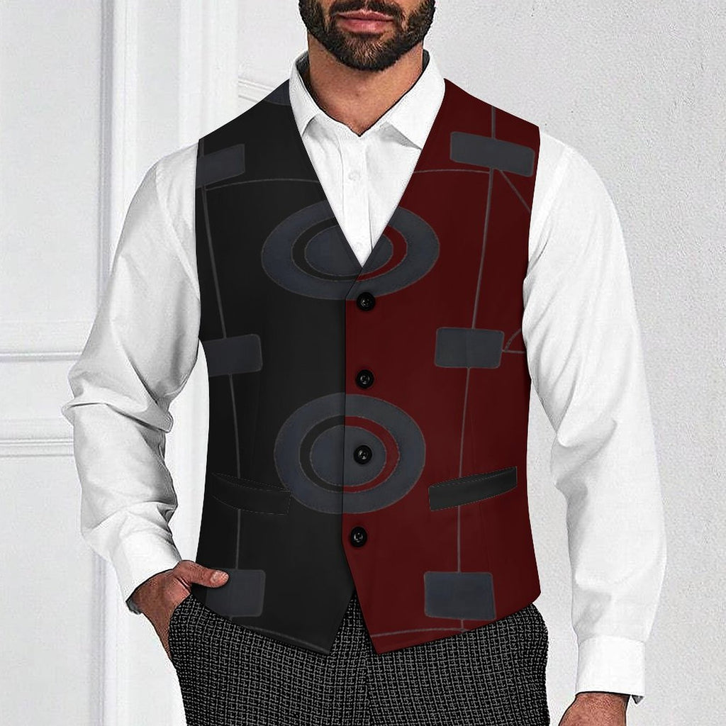 Men's sleeveless classic polyester suit vest with black buttons and front pockets