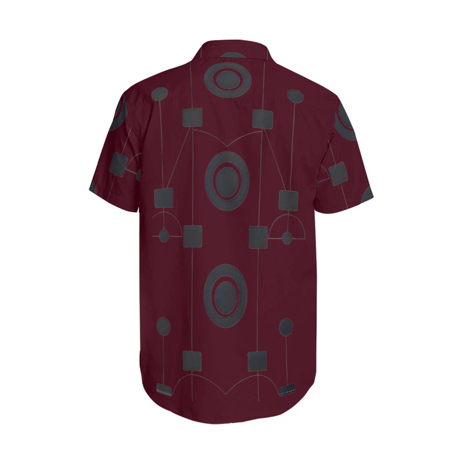 Men's short-sleeve burgundy geometric shirt with notch lapel collar — side view