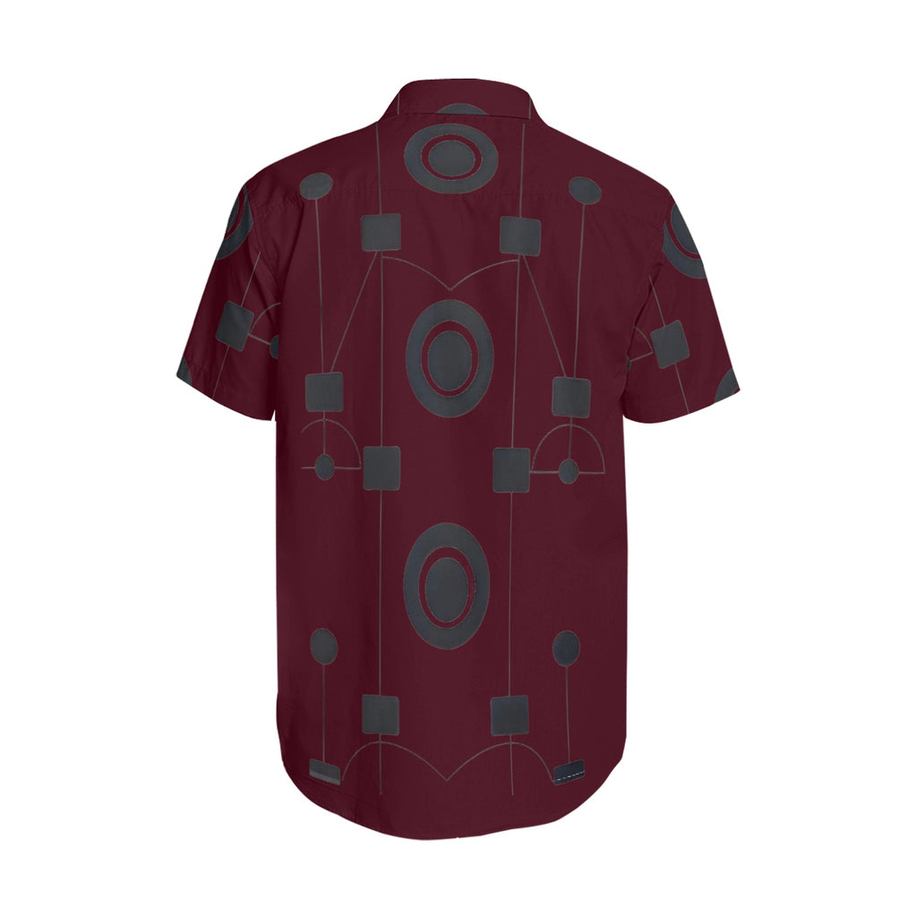 R&RH Burgancy Geometric Men's Short Sleeve Shirt with Lapel Collar Model T54