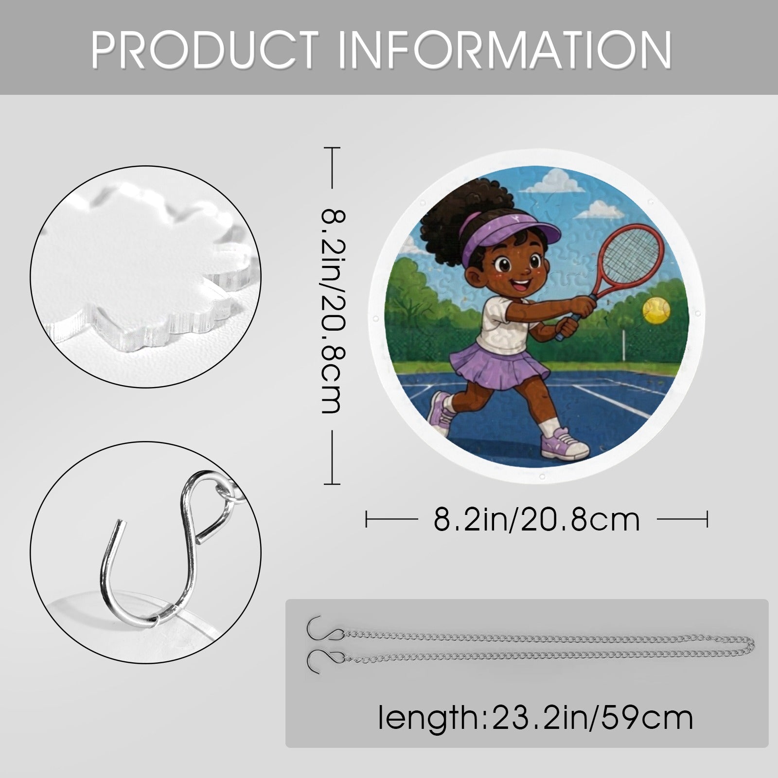 Little Tennis Star Kids Window Art Acrylic Jigsaw Puzzle Ornament - Rich and Rich Homeopportunities