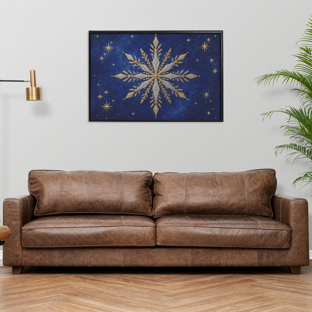 A Rich and Rich Celestial Gold and Silver Nordic Snowflake Framed Art Print 36×24inch - Rich and Rich Homeopportunities