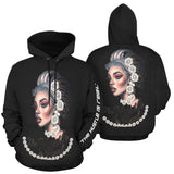 White roses all-over print women's hoodie with kangaroo pocket and pronounced cuffs